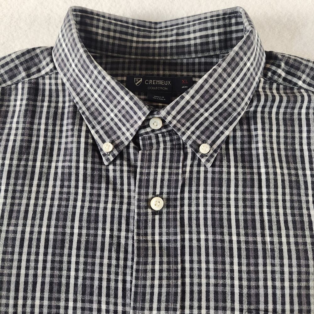 CREMIEUX Classics Men’s Button Up Shirt XL Check Plaid Black Grey White